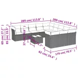 12 részes fekete polyrattan kerti ülőgarnitúra párnákkal