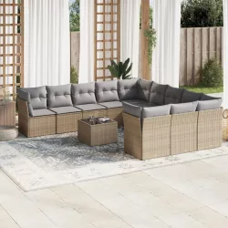   12 részes bézs polyrattan kerti ülőgarnitúra párnákkal