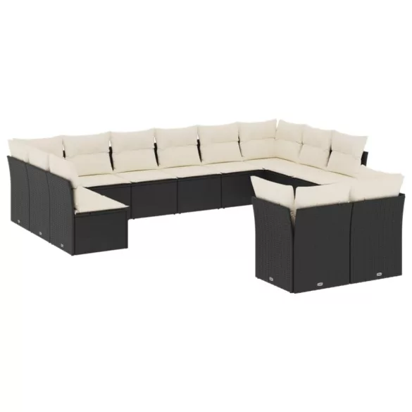 12 részes fekete polyrattan kerti ülőgarnitúra párnákkal