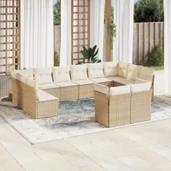   12 részes bézs polyrattan kerti ülőgarnitúra párnákkal