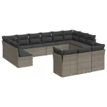 13 részes szürke polyrattan kerti ülőgarnitúra párnákkal