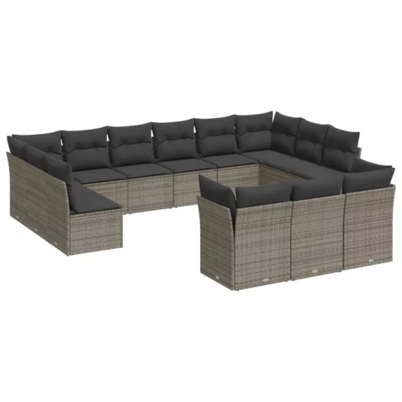 13 részes szürke polyrattan kerti ülőgarnitúra párnákkal