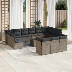  14 részes szürke polyrattan kerti ülőgarnitúra párnákkal