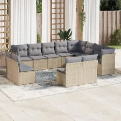   12 részes bézs polyrattan kerti ülőgarnitúra párnákkal
