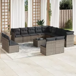   14 részes szürke polyrattan kerti ülőgarnitúra párnákkal