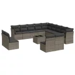14 részes szürke polyrattan kerti ülőgarnitúra párnákkal