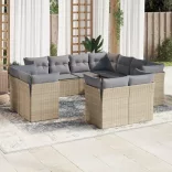 11 részes bézs polyrattan kerti ülőgarnitúra párnákkal