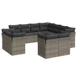 11 részes szürke polyrattan kerti ülőgarnitúra párnákkal