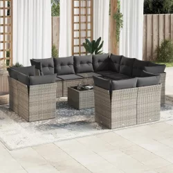   12 részes szürke polyrattan kerti ülőgarnitúra párnákkal