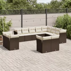   12 részes barna polyrattan kerti ülőgarnitúra párnákkal