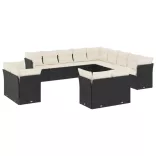 13 részes fekete polyrattan kerti ülőgarnitúra párnákkal