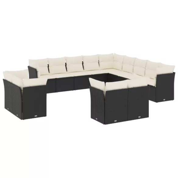 13 részes fekete polyrattan kerti ülőgarnitúra párnákkal