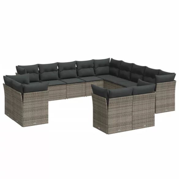 13 részes szürke polyrattan kerti ülőgarnitúra párnákkal