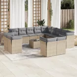 14 részes bézs polyrattan kerti ülőgarnitúra párnával