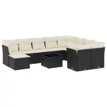 11 részes fekete polyrattan kerti ülőgarnitúra párnákkal