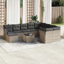  11 részes szürke polyrattan kerti ülőgarnitúra párnákkal