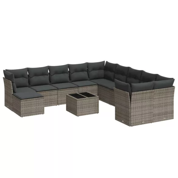 12 részes szürke polyrattan kerti ülőgarnitúra párnákkal