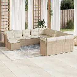   12 részes bézs polyrattan kerti ülőgarnitúra párnákkal