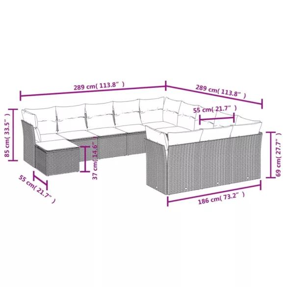 12 részes barna polyrattan kerti ülőgarnitúra párnákkal