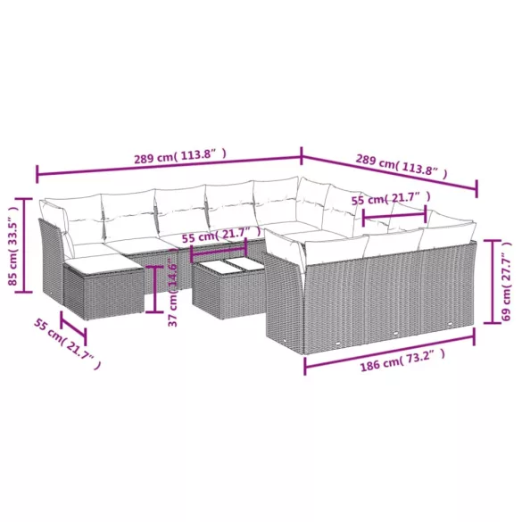 13 részes fekete polyrattan kerti ülőgarnitúra párnákkal