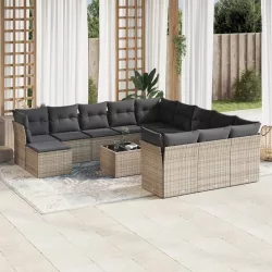   13 részes szürke polyrattan kerti ülőgarnitúra párnákkal