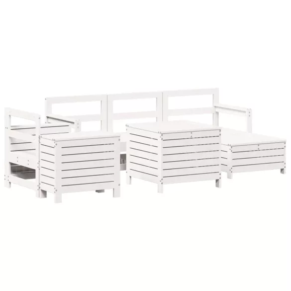 fehér 7 részes tömör fenyőfa kerti kanapészett