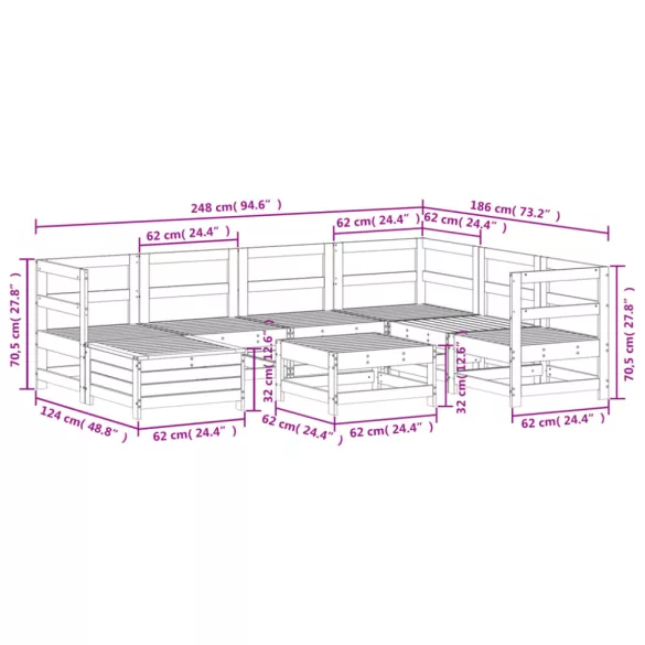 8 részes fehér tömör fenyőfa kerti kanapészett