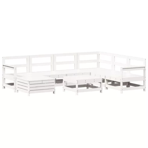 8 részes fehér tömör fenyőfa kerti kanapészett