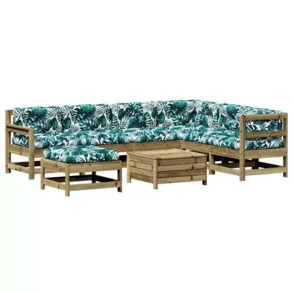 8 részes impregnált fenyőfa kerti ülőgarnitúra párnával