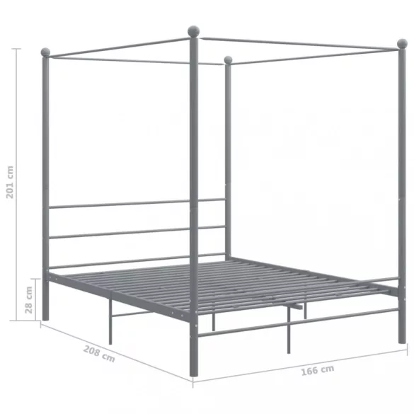 szürke fém baldachinos ágykeret 160 x 200 cm