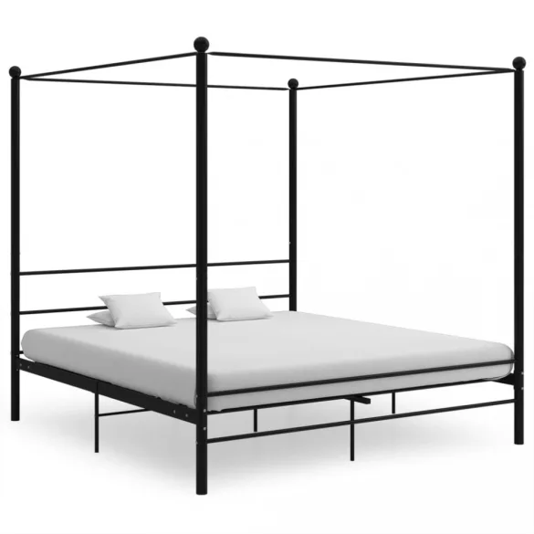 fekete fém baldachinos ágykeret 200 x 200 cm