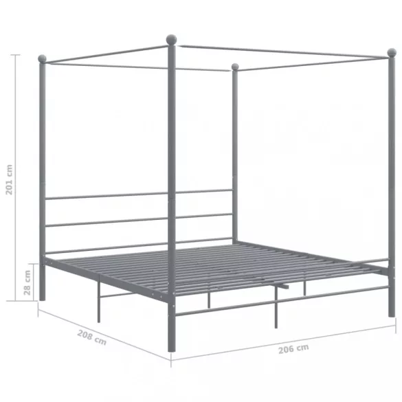 szürke fém baldachinos ágykeret 200 x 200 cm