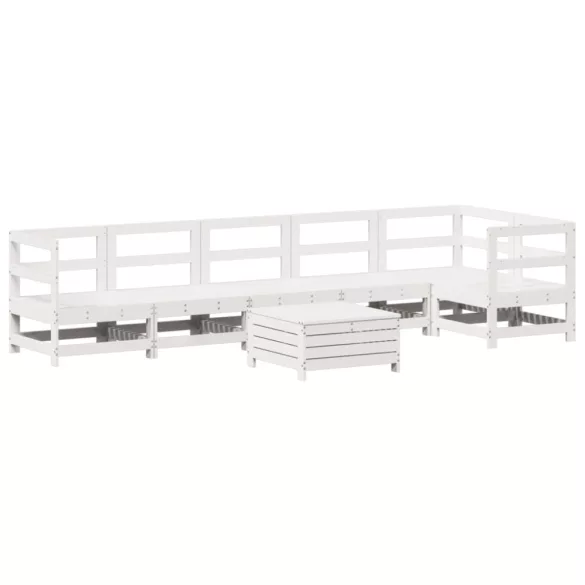 fehér 7 részes tömör fenyőfa kerti kanapészett