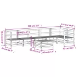 fehér 7 részes tömör fenyőfa kerti kanapészett