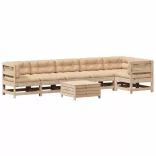 7 részes tömör fenyőfa kerti ülőgarnitúra párnával