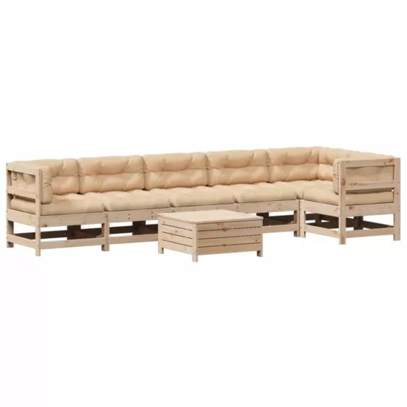 7 részes tömör fenyőfa kerti ülőgarnitúra párnával