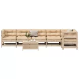 7 részes tömör fenyőfa kerti ülőgarnitúra párnával