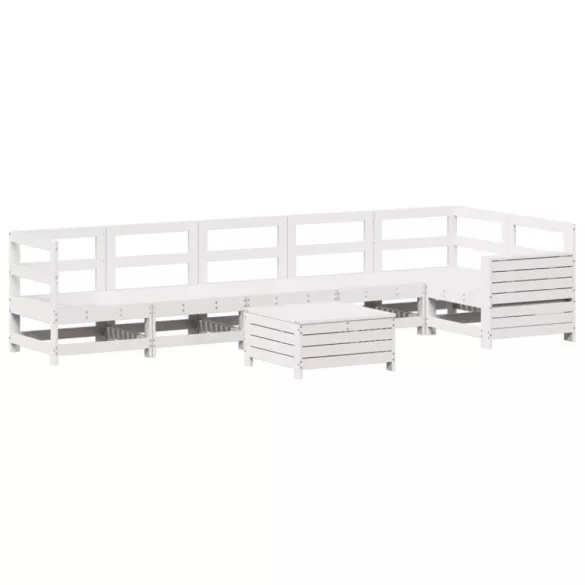 fehér 7 részes tömör fenyőfa kerti kanapészett