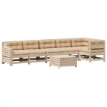 7 részes tömör fenyőfa kerti ülőgarnitúra párnával