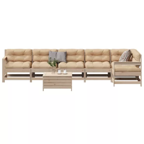 7 részes tömör fenyőfa kerti ülőgarnitúra párnával