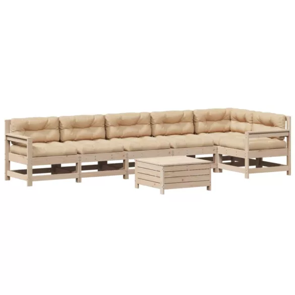 7 részes tömör fenyőfa kerti ülőgarnitúra párnával