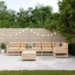 7 részes tömör fenyőfa kerti ülőgarnitúra párnával