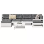 fehér 7 részes tömör fenyőfa kerti kanapészett