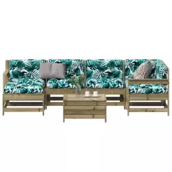   7 részes impregnált fenyőfa kerti ülőgarnitúra párnával