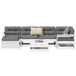 fehér 7 részes tömör fenyőfa kerti kanapészett