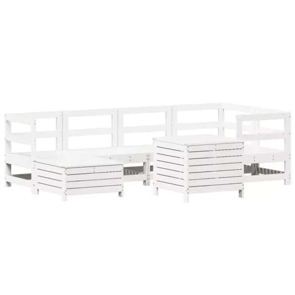 fehér 7 részes tömör fenyőfa kerti kanapészett