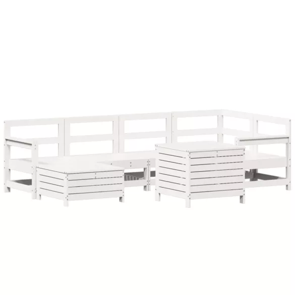 fehér 7 részes tömör fenyőfa kerti kanapészett