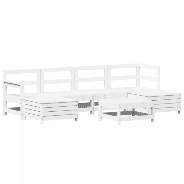 fehér 7 részes tömör fenyőfa kerti kanapészett