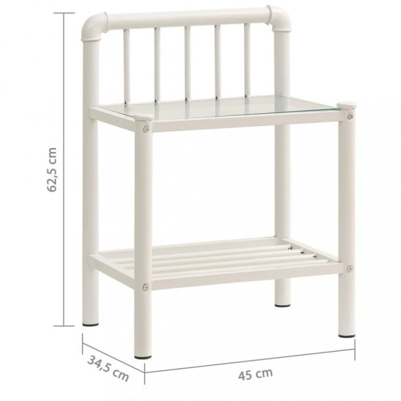 2 db fehér és átlátszó fém és üveg éjjeliszekrény
