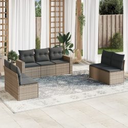   7 részes szürke polyrattan kerti ülőgarnitúra párnákkal